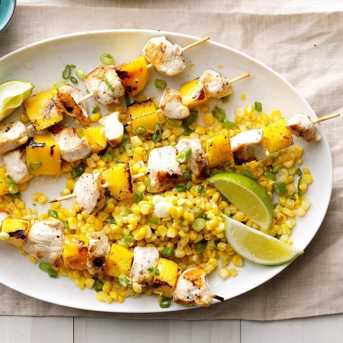 fun, healthy recipes, chicken mango skewer