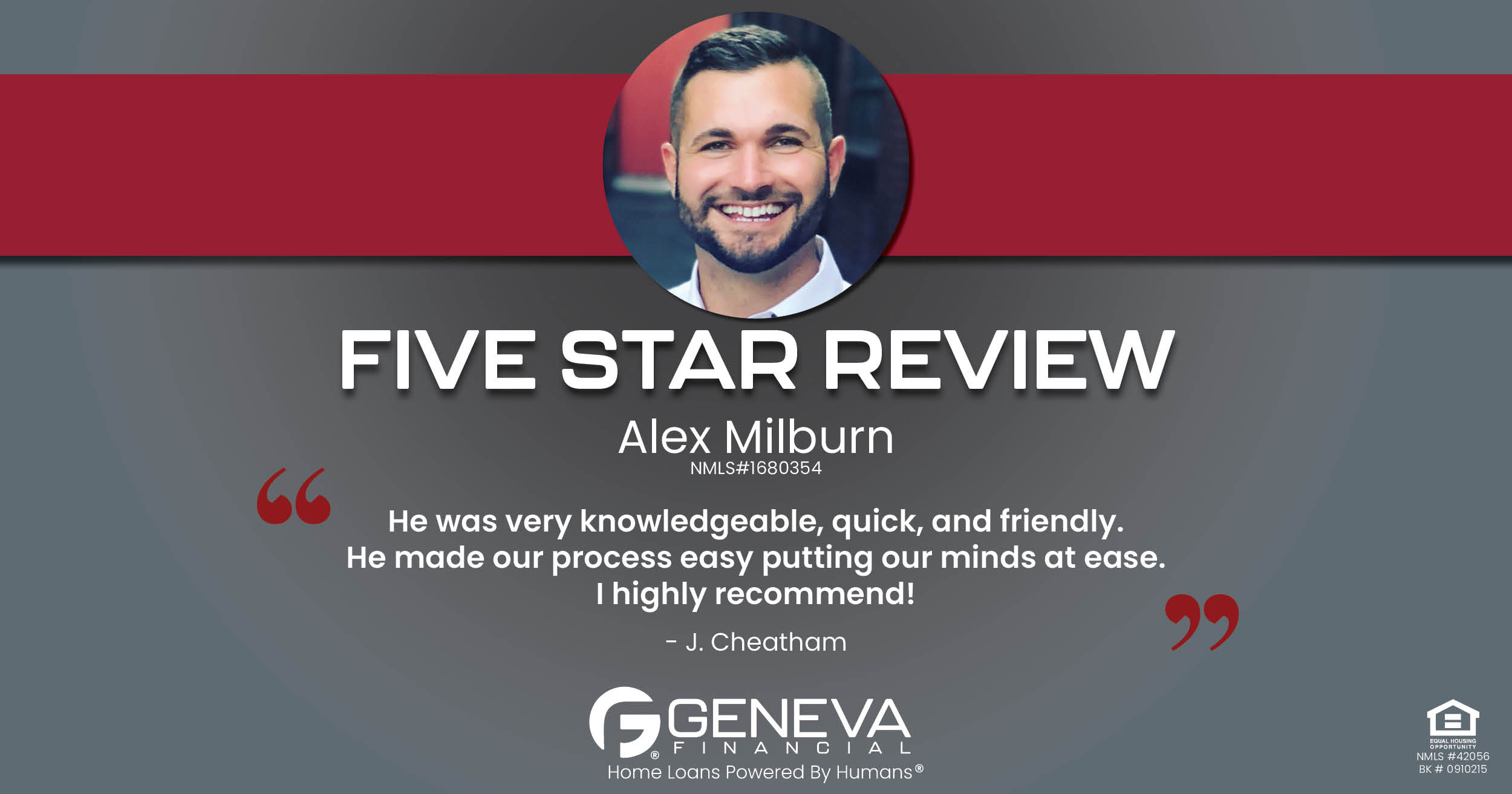 5 Star Review for Alex Milburn Geneva Financial Home Loans, Kentucky