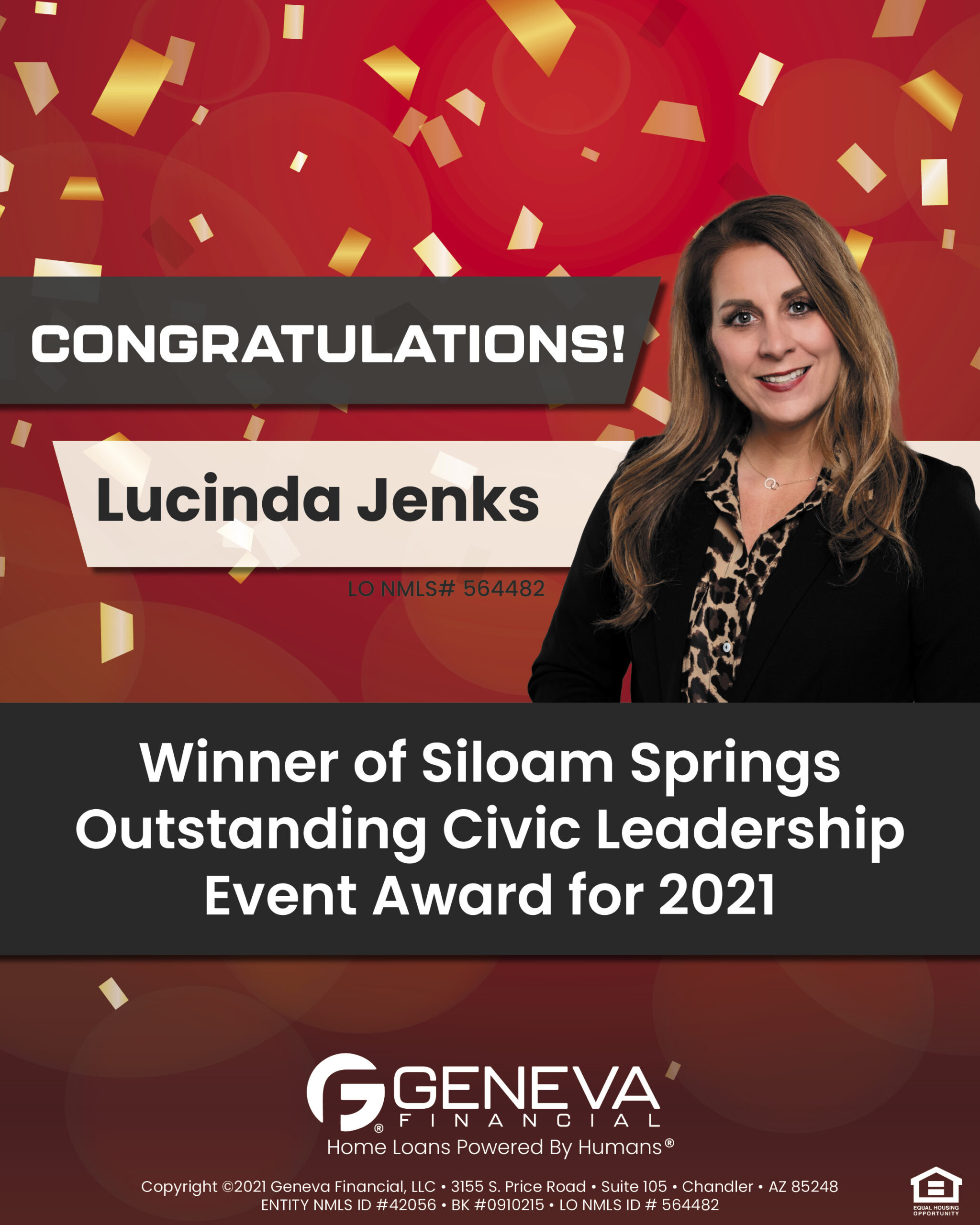 Lucinda Jenks, Geneva Financial, Siloam Springs Outstanding Civil Leadership Award