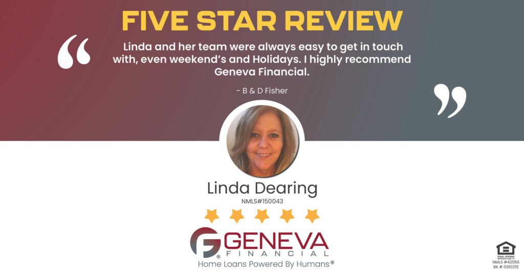 5 Star Review for Linda Dearing, Licensed Mortgage Loan Officer with Geneva Financial, Phoenix, Arizona – Home Loans Powered by Humans®.