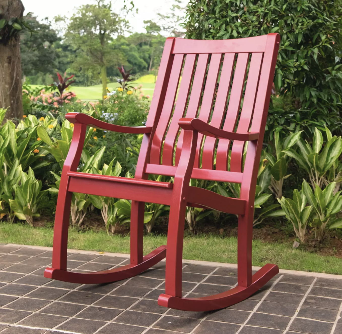 Great rocking chairs are an American tradition, and this comfy, weather-resistant, eucalyptus wood painted porch rocker is a great addition.