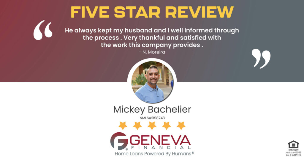 5 Star Review for Mickey Bachelier, Licensed Mortgage Loan Officer with Geneva Financial, Tucson, AZ – Home Loans Powered by Humans®