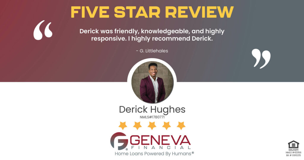 5 Star Review for Derick Hughes, Licensed Mortgage Loan Officer with Geneva Financial, Bend OR, OR – Home Loans Powered by Humans®.