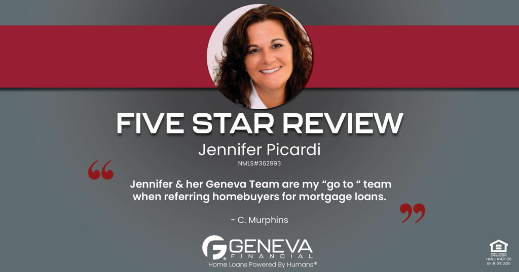 5 Star Review for Jennifer Picardi, Licensed Mortgage Branch Manager with Geneva Financial, Port St. Lucie FL – Home Loans Powered by Humans®.