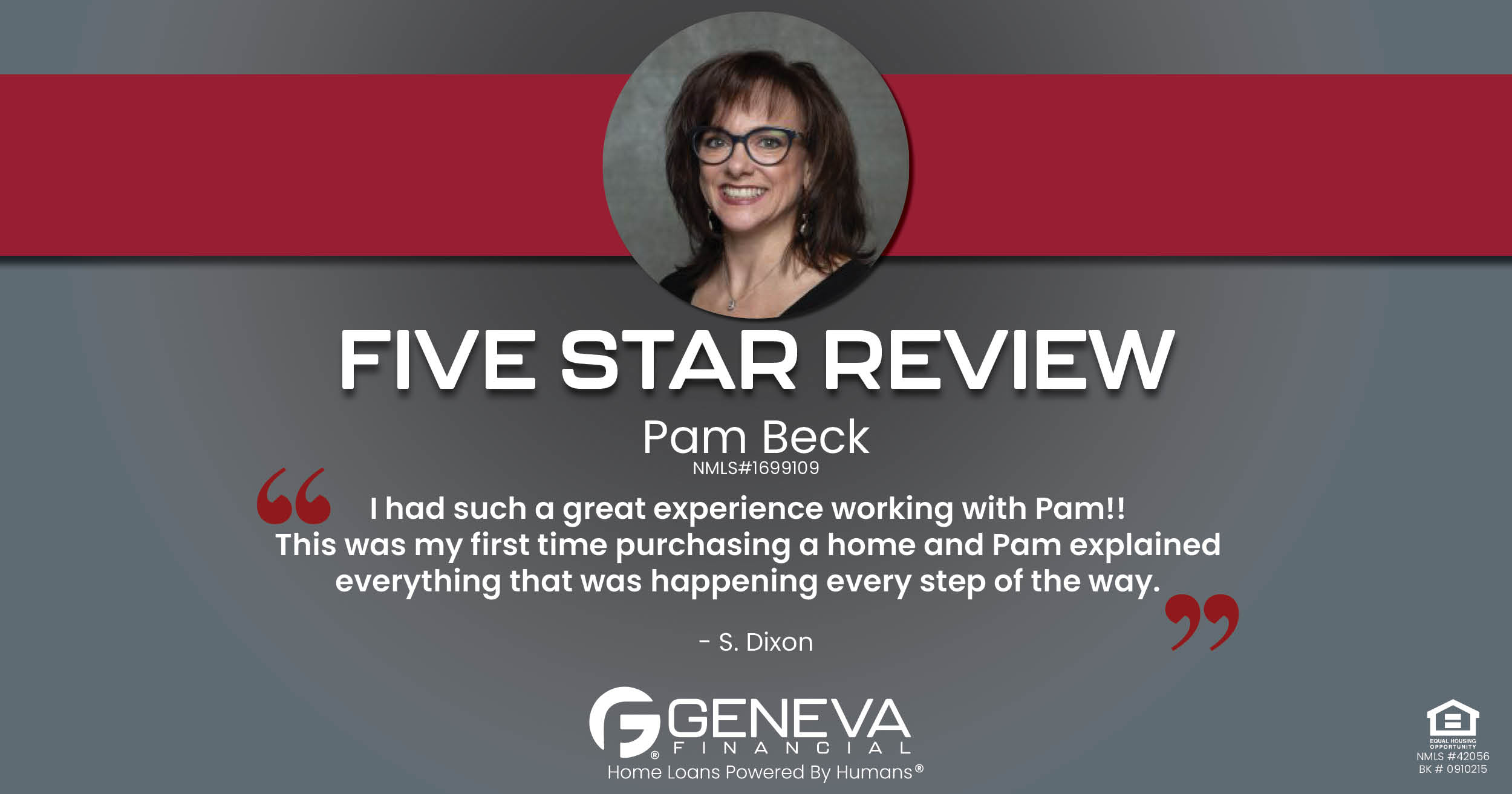 5 Star Review for Pam Beck, Licensed Mortgage Loan Officer with Geneva Financial, Glendale, AZ – Home Loans Powered by Humans®.