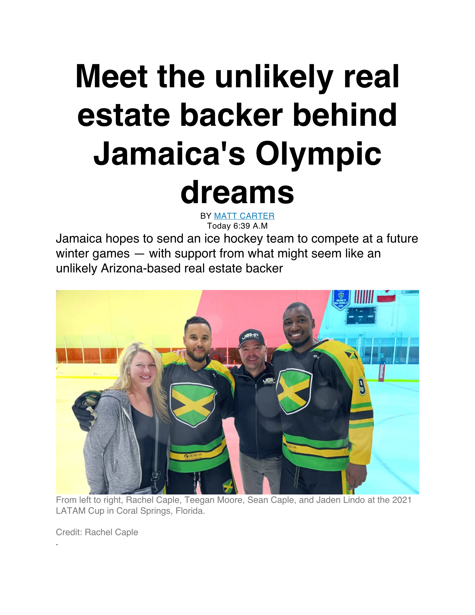 Geneva Financial Corporate and Colorado Branch Announce Core Sponsorship of Jamaican Olympic Ice Hockey Federation.