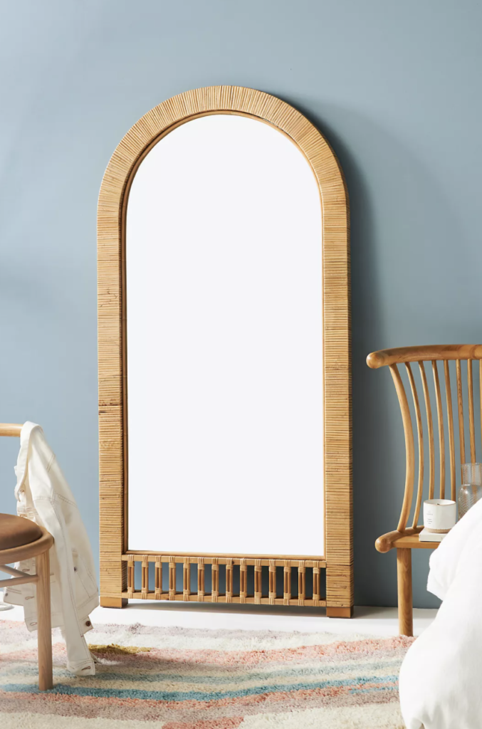 Arched Rattan Leaning Mirror