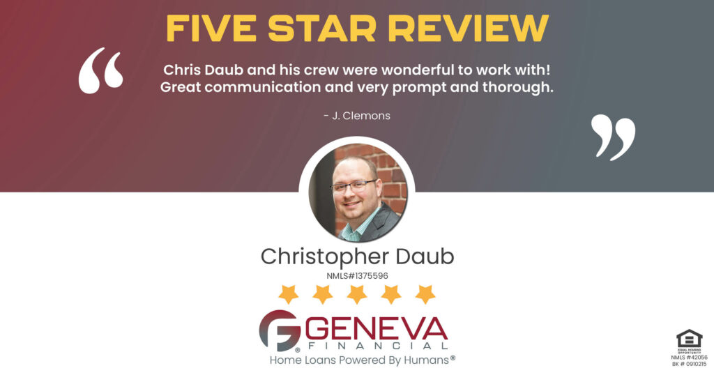 5 Star Review for Christopher Daub, Licensed Mortgage Team Lead with Geneva Financial, Lititz, PA – Home Loans Powered by Humans®.