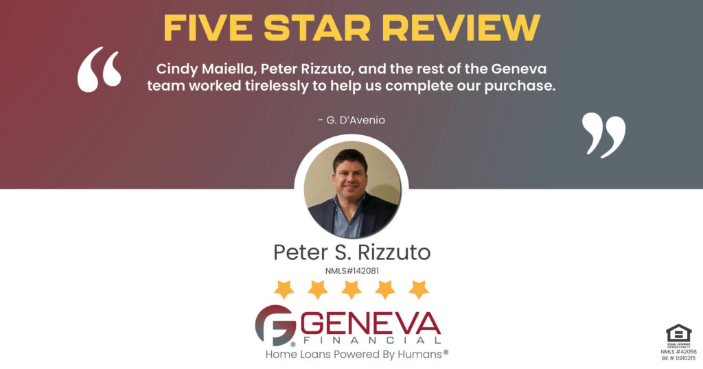 5 Star Review for Peter S. Rizzuto, Licensed Mortgage Loan Officer with Geneva Financial, Lititz, PA – Home Loans Powered by Humans®.