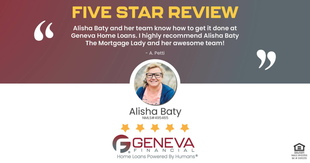 5 Star Review for Alisha Baty, Licensed Mortgage Loan Officer with Geneva Financial, Colorado Springs, CO – Home Loans Powered by Humans®.