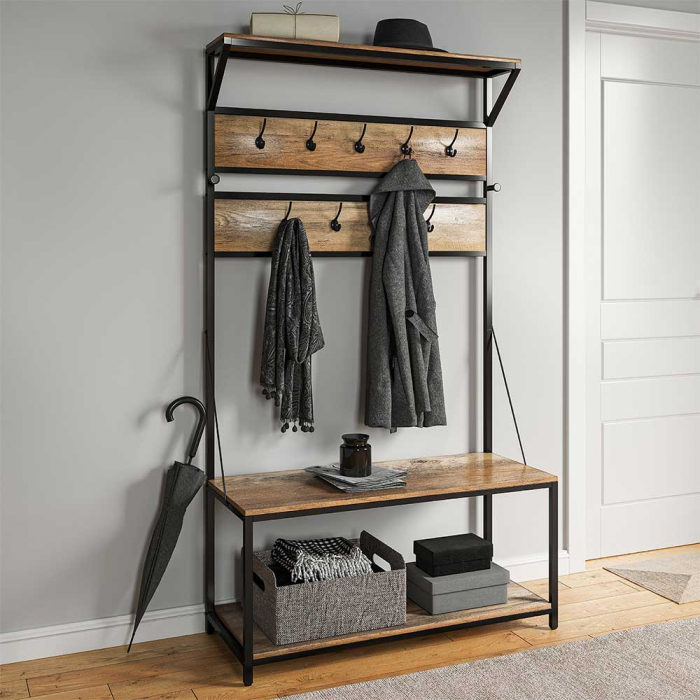 The 4-In-1 Hall Tree Coat Rack Shoe Bench is a perfect addition to herald in the cooler weather.