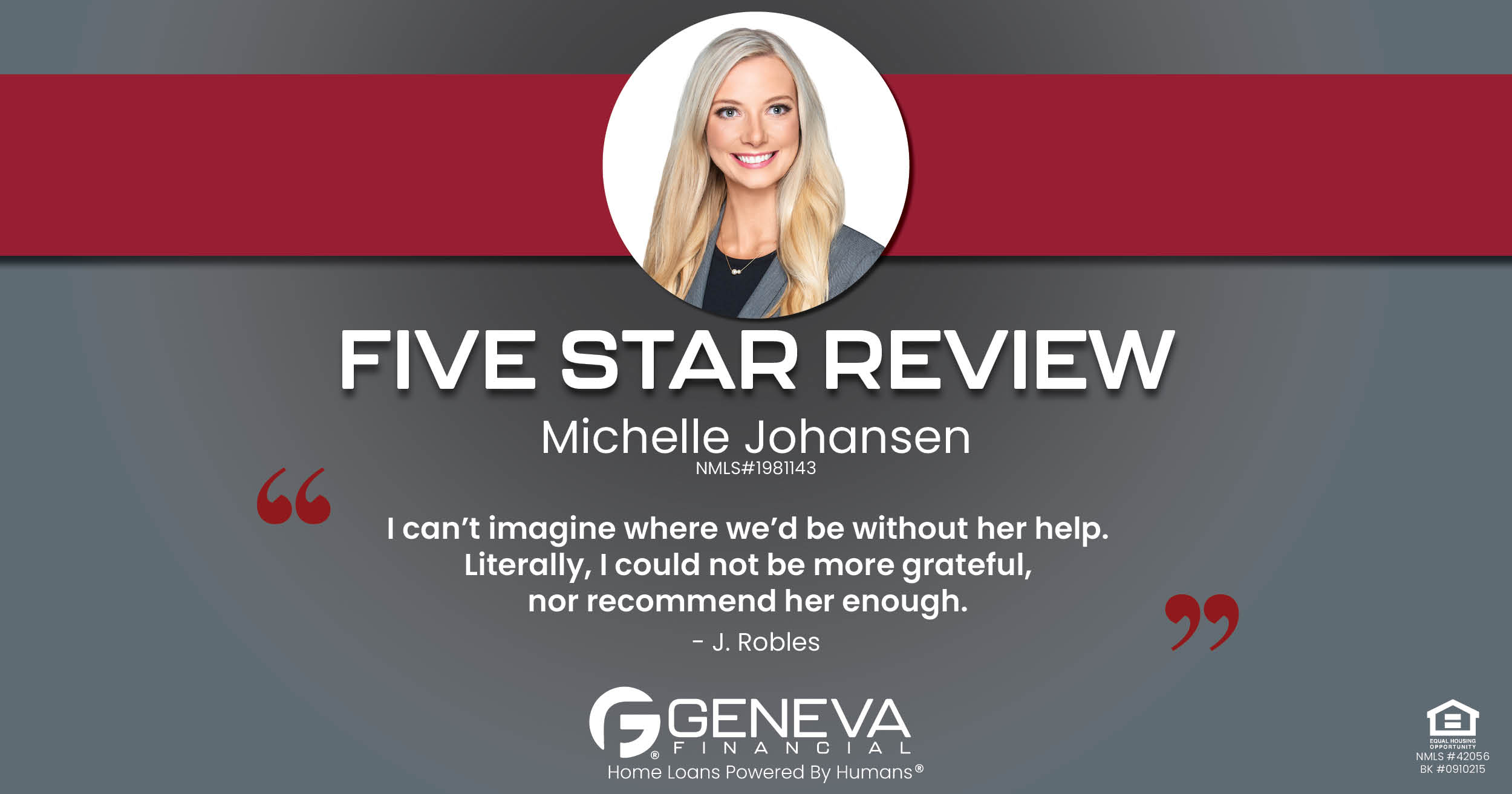 5 Star Review for Michelle Johansen, Licensed Mortgage Branch Manager with Geneva Financial, Portland, OR – Home Loans Powered by Humans®.