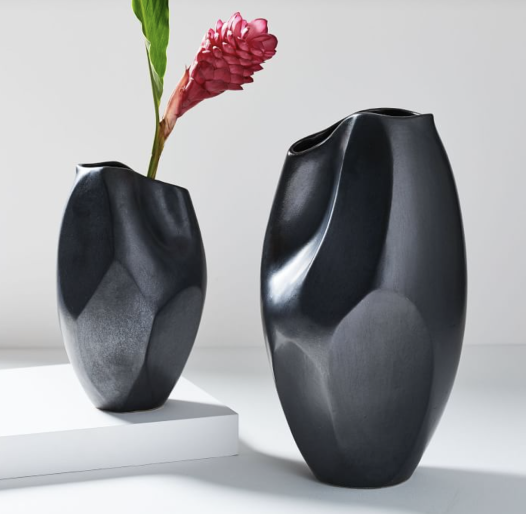 Pinched Black Ceramic Vases