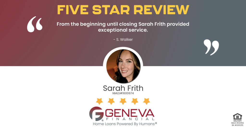 5 Star Review for Sarah Frith, Licensed Mortgage Loan Officer with Geneva Financial, Palestine, TX – Home Loans Powered by Humans®.