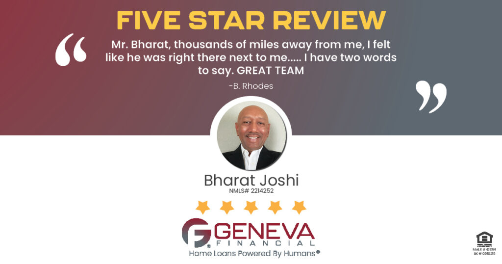 5 Star Review for Bharat Joshi, Licensed Mortgage Loan Officer with Geneva Financial, Portland, OR – Home Loans Powered by Humans®.