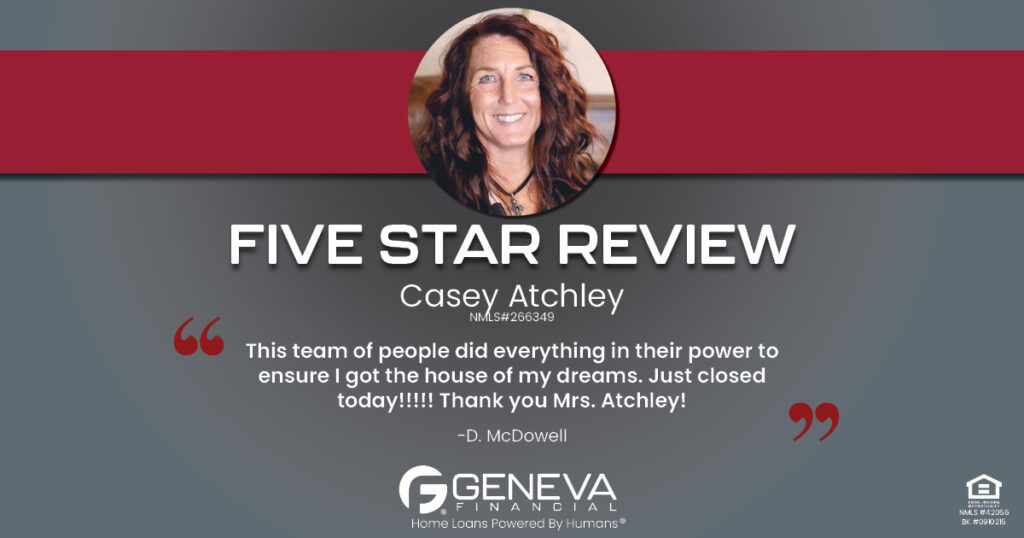5 Star Review for Casey Atchley, Licensed Mortgage Loan Officer with Geneva Financial, Palestine, TX – Home Loans Powered by Humans®.