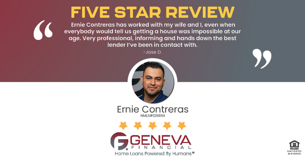 5 Star Review for Ernie Contreras, Licensed Mortgage Loan Officer with Geneva Financial, Glendale, AZ – Home Loans Powered by Humans®.