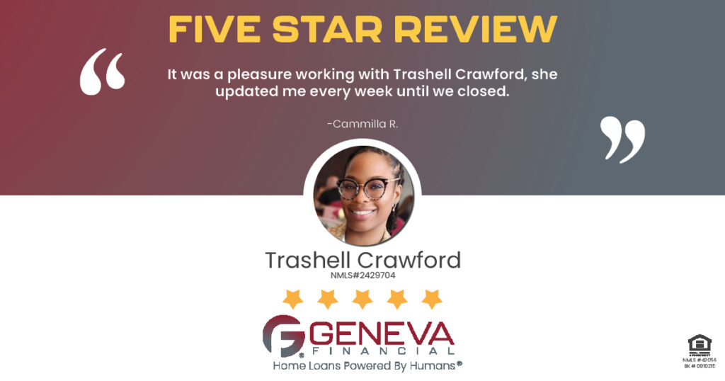 5 Star Review for Trashell Crawford, Licensed Loan Officer with Geneva Financial, Altamonte Springs, FL – Home Loans Powered by Humans®.
