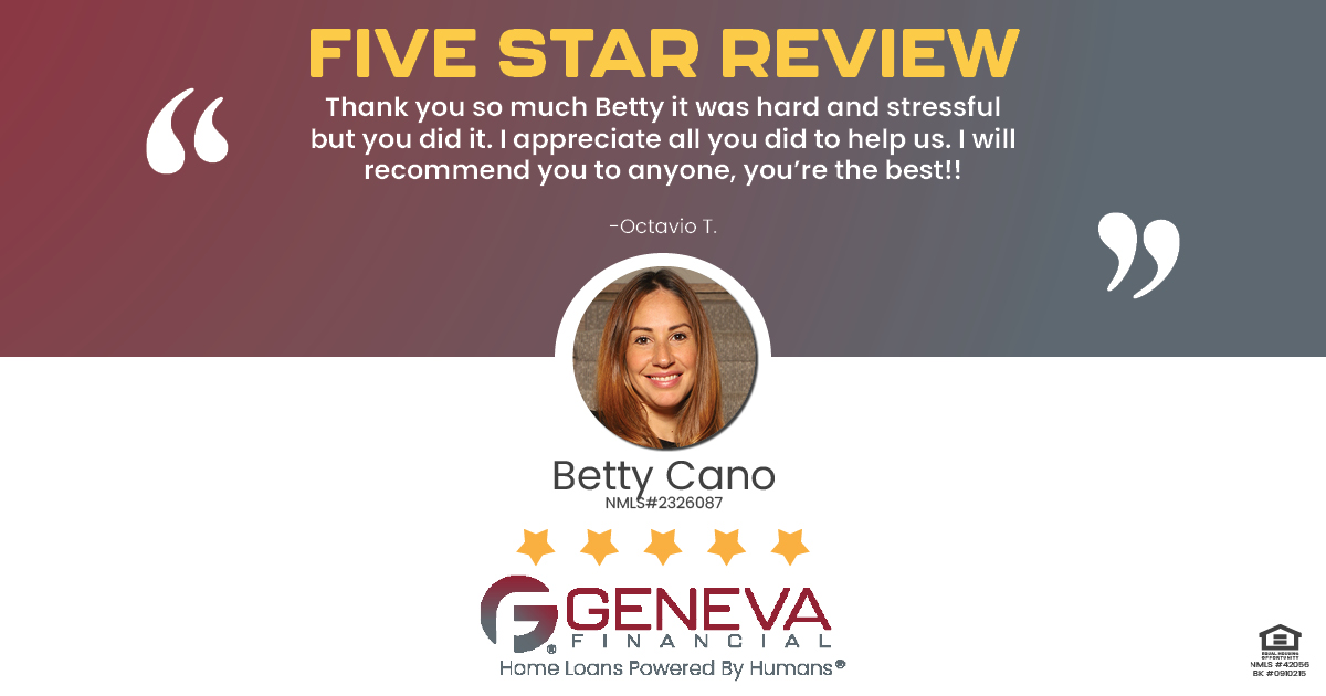 5 Star Review for Betty Cano, Licensed Mortgage Loan Officer with Geneva Financial, Illinois – Home Loans Powered by Humans®.