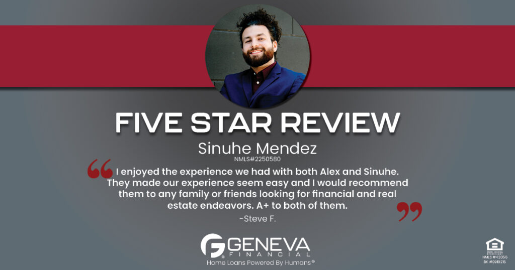 5 Star Review for Sinuhe Mendez, Licensed Mortgage Loan Officer with Geneva Financial, Fort Wayne, Indiana – Home Loans Powered by Humans®.