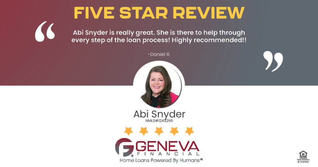 5 Star Review for Abi Snyder, Licensed Mortgage Loan Officer with Geneva Financial, Myrtle Beach, SC – Home Loans Powered by Humans®.