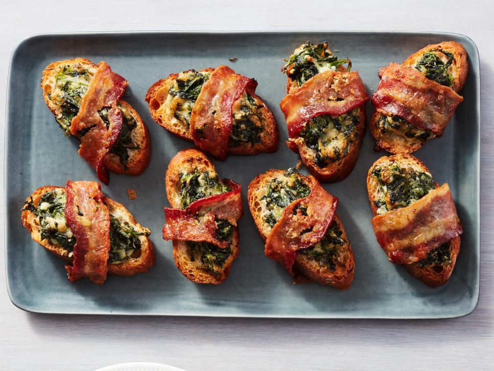 Bacon-Wrapped Spinach Dip Crostini