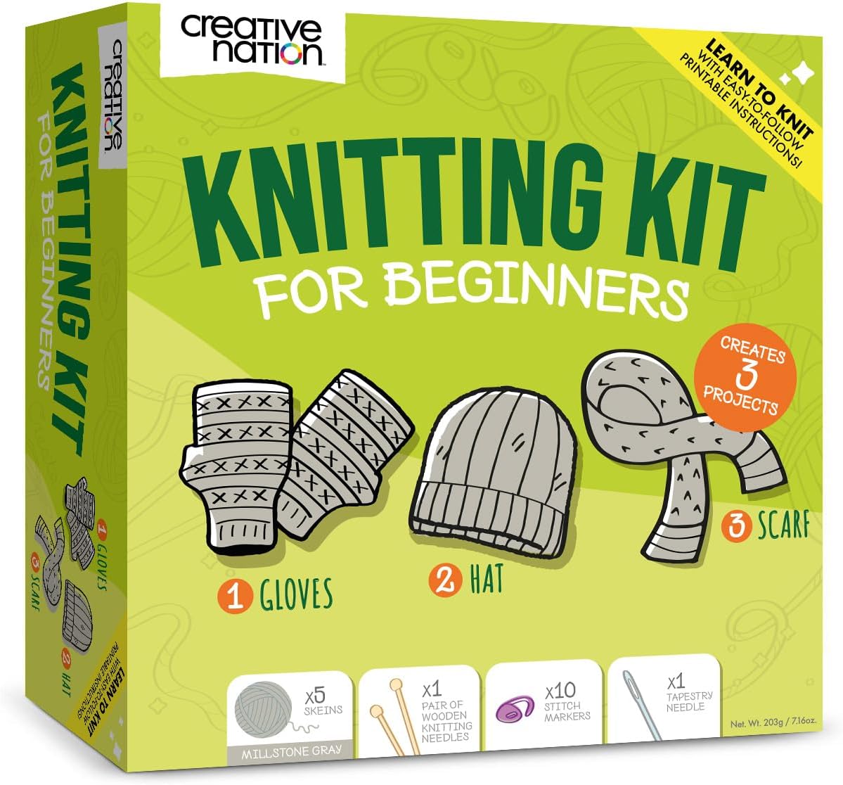 Creative Nation Knitting Kit for Beginners - Home By Geneva