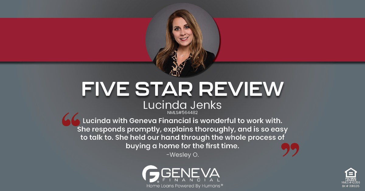 5 Star Review for Lucinda Jenks, Licensed Mortgage Loan Officer with Geneva Financial, Oklahoma – Home Loans Powered by Humans®.