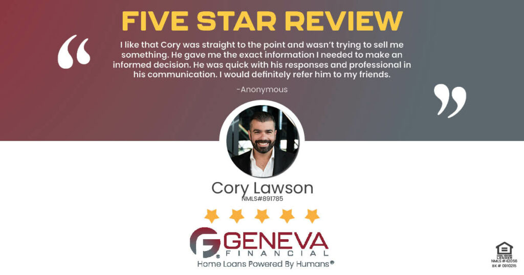 5 Star Review for Cory Lawson, Licensed Mortgage Branch Manager with Geneva Financial, Columbus, OH – Home Loans Powered by Humans®.