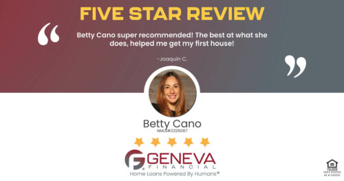 5 Star Review for Betty Cano, Geneva Financial Home Loans, Illinois - Licensed Mortgage Loan Officer – Home Loans Powered by Humans®.