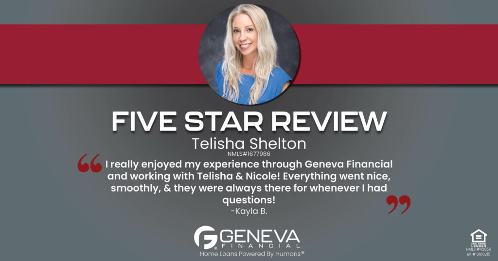 Positive review for Telisha Shelton: "I really enjoyed my experience through Geneva Financial and working with Telisha & Nicole!"